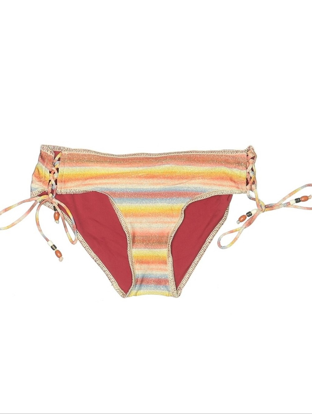 BECCA by Rebecca Virtue Horizon Emily Striped Bikini Bottoms, M, Red/Orange Mult